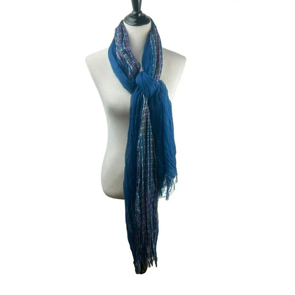 Navy‎ Blue Scarf Wrap Women One Size Gauzy Woven Lightweight Fringe Pink Yellow - Picture 1 of 4